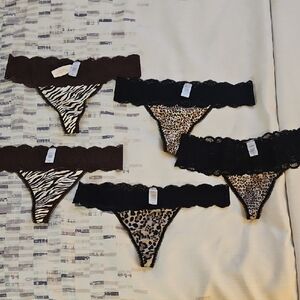 Victoria's Secret Zebra Print Thong with Dark Brown Lace